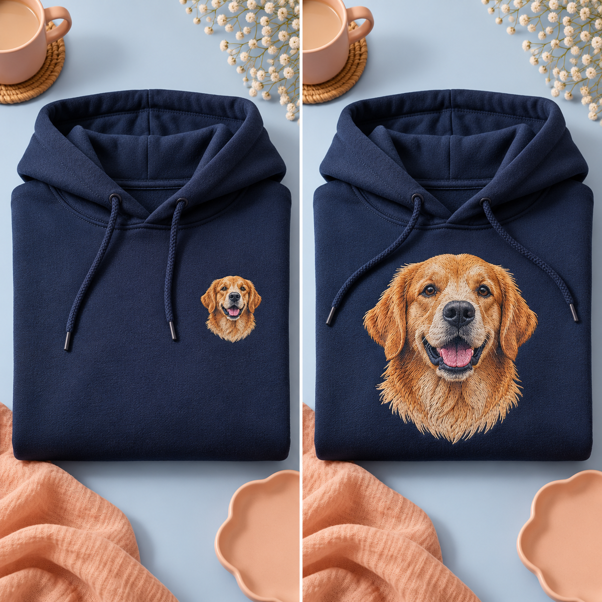 Hoodie embroidery placement options: left front and front center